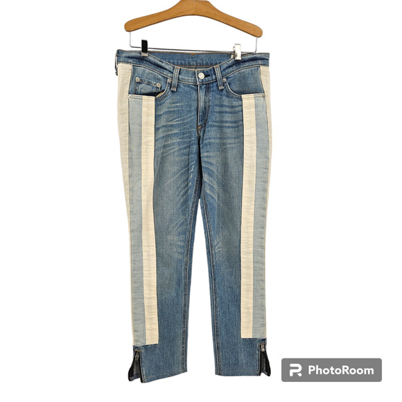 Rag & Bone Jeans Blue The Skinny Racer Relay Ankle Zip Side Striped Denim Sz 27 - Picture 3 of 8